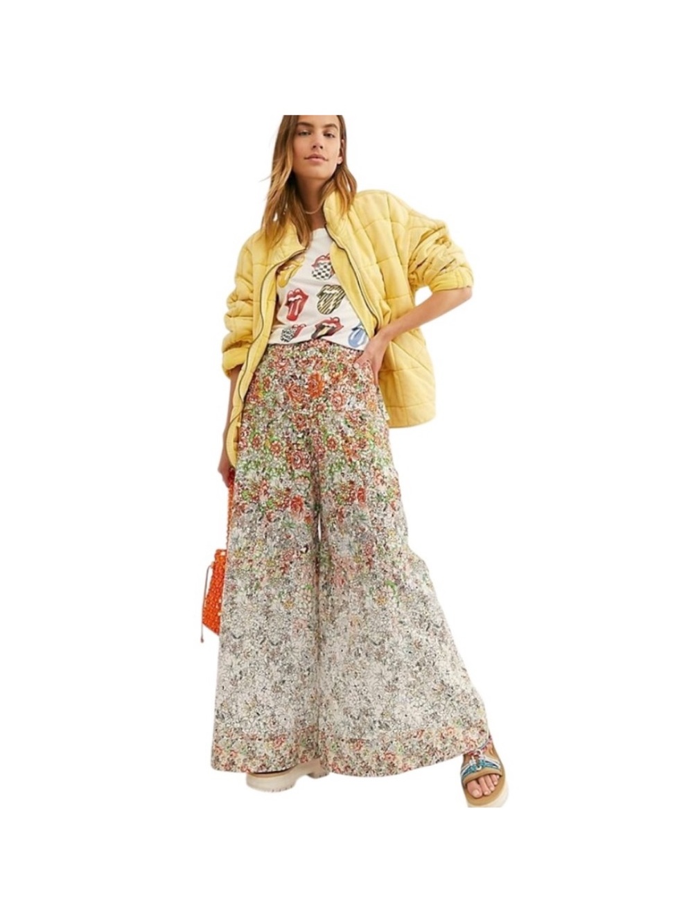 Free People Floral Wide-Leg Pants